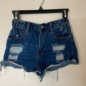 Dark wash ripped denim shorts